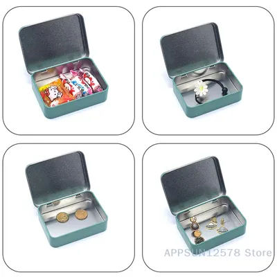 Small Cartoon Tin Box Hairpin Storage Case Rectangular Jewelry Cosmetic Organizer For Candy Pill Hinged Empty Box