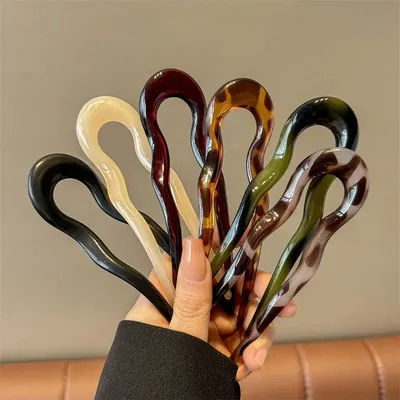 Fashion U-Shaped Hair Fork Tortoiseshell Acetate Hairpin Geometric Women Headwear Hair Sticks Girls Clip New Hair Accessories