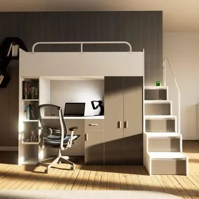 Loft Bed with Desk and Wardrobe Kids Bunk Bed with Study Area Space Saving High Sleeper for Teen Children's Bedroom Furniture