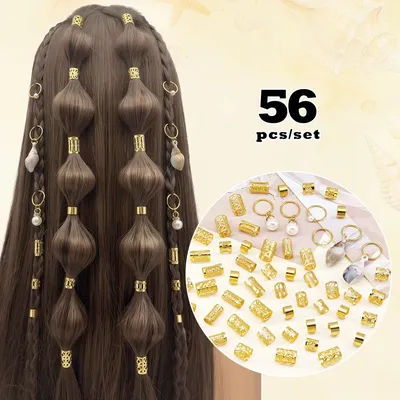 56pcs Luxury Beach Element Hair Rings with White Conch & White Pearls - Summer Adjustable Hair Cuffs, Coastal Boho Jewelry