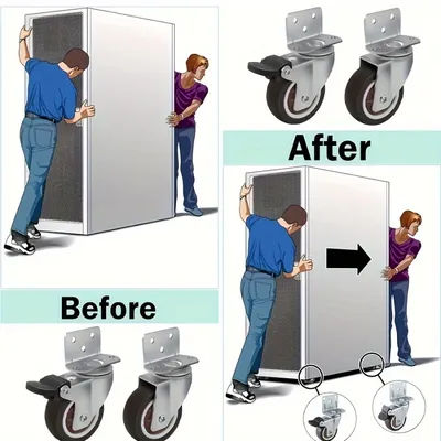 4pcs Heavy-Duty Swivel Plate Casters With Dual Locking,Soft Rubber Wheels,360° Rotation,L-Shaped For Furniture,Chair,Workbenches