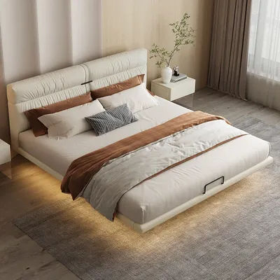 Technical Velvet Wooden Frame Bedroom Furniture Comforter Wholesale Modern Luxury Soft Headboard king Size Suspended Bed