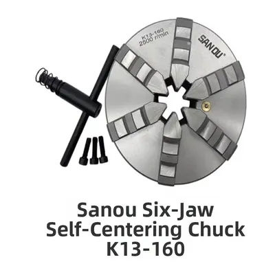 SANOU 160mm Manual Metal Lathe Chuck 6-Jaw Self-Centering for Precision Machining And Grinding K13-160
