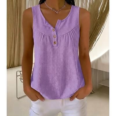 Per donna Camicia a nido d'ape Tinta unica Elegante Vintage Quotidiano Senza Maniche Scollo a V Top Regolari Nero Bianco Viola Arancione Verde Estate Primavera