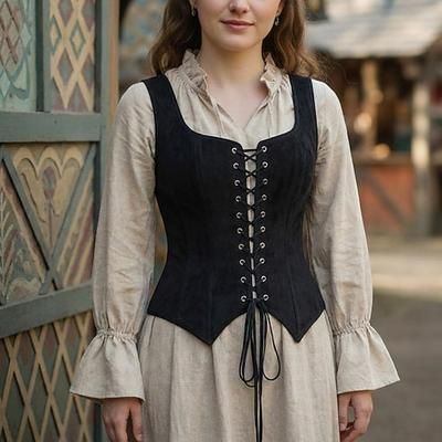 Retrò Vintage Medievale Rinascimento Corsetto Gilet Corsetto Overbust Pirata Ranger Contadina Allacciato Collo quadrato Costume Per donna Fantasia Halloween Carnevale Fiera Rinascimentale LARP Adulti