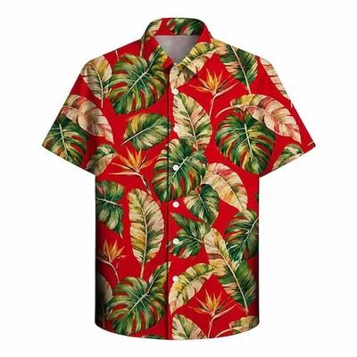 Retrò Vintage Hippie Anni '70 Camicie hawaiane Camicia Aloha Maniche corte Hippie Foglia Costume Per uomo Feste Abbigliamento quotidiano Adulti Camicia Estate