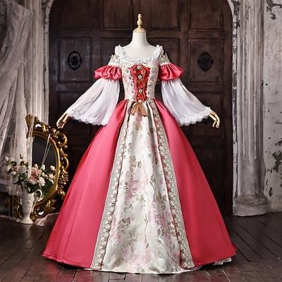 Rococò Barocco Abito da Ballo Lunghezza al pavimento Vestito Abito da Ballo Lunghe Principessa Sposa Floreale Abito da ballo Collo quadrato Costume Per donna Reale Halloween Carnevale Mascherata