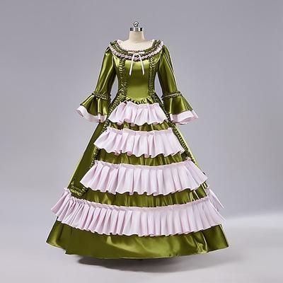 Vintage Rococò Rinascimento Maxi Vestito Normale A sbuffo Principessa Sposa Pieghettato Con Volant Principessa Girocollo Costume Per donna Halloween Carnevale Mascherata Feste Halloween Performance
