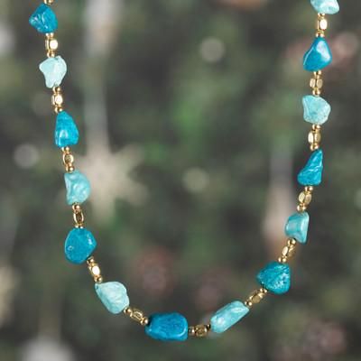 Ocean Pebbles,'Handmade Resin and Brass Beaded Necklace in Blue and Golden'