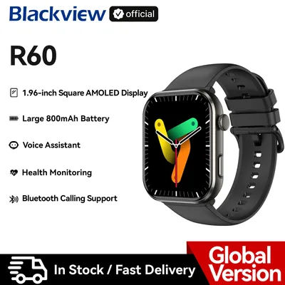 Blackview-Smartwatch R60 avec écran AMOLED, appels téléphoniques Bluetooth, suivi de la santé et de la condition physique, 1.96 pouces, 800mAh, première mondiale