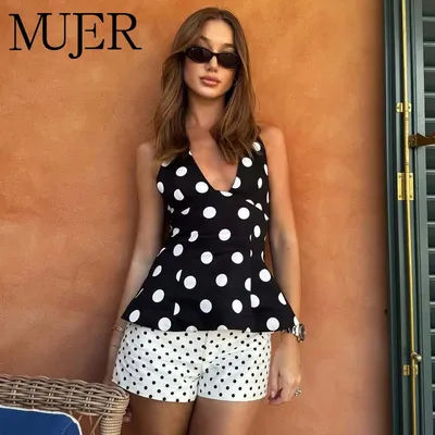 MUJER à pois haut à licou pour les femmes Sexy dos nu débardeur femmes été hauts sans manche femme épaules dénudées Camisole haut pour femme