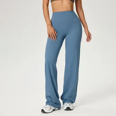 SOISOU – pantalon taille haute en Nylon, jambes larges et droites, tissu beurre Ultra doux, pantalon de Yoga à haute élasticité pour femmes, pantalon de Sport de course