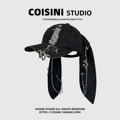 Niche Y2k oreilles de lapin Denim déchiré casquette de Baseball hommes et femmes personnalité foncée anneau en métal rue tendance réglable chapeau de sport