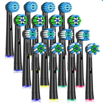 Paquet de 16 têtes de brosse de rechange pour brosses à dents électriques Oral B, fil Cross Action 3D Pro blanc, précision Standard, nettoyage quotidien