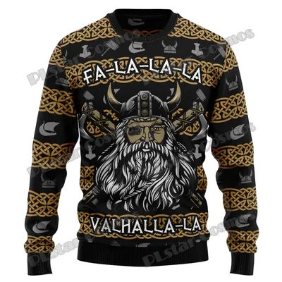 Pull en tricot imprimé 3D unisexe, pull Valhalla Fa-La-La et Skulls, décontracté, automne, hiver, Noël, KMY08