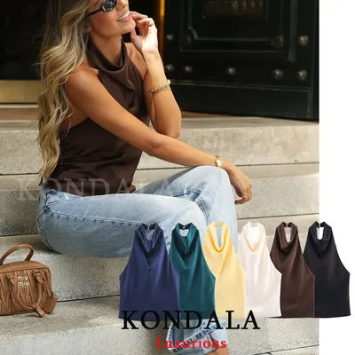KONDALA Sexy Chic beurre jaune Satin hauts femmes licou dos nu plage vacances haut de fête mode 2025 nouvel an soirée haut en Satin