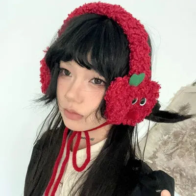 Cache-oreilles en peluche en forme de pomme pour femme, bandeau, sangles, rouge, chaud, mignon, mode, automne, hiver, protection des oreilles