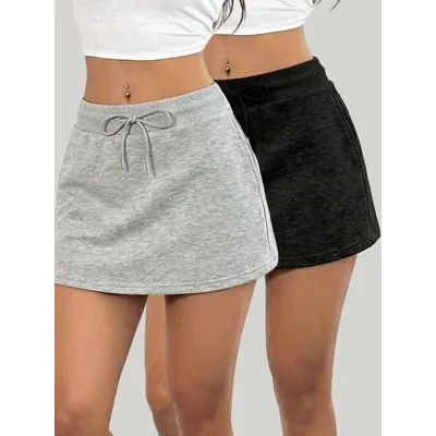Mini-jupe courte décontractée pour femmes, style sportswear, taille haute, avec cordon de serrage