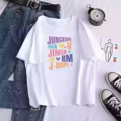 Kpop imprimé hommes et femmes t-shirt Jungkook Jimin V j-hope Rm Jin à manches courtes décontracté haut tendance Y2k haut femmes vêtements