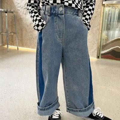 Jeans à la mode pour filles, pantalons taille haute à jambes larges pour enfants de 3 à 8 ans, vêtements pour enfants