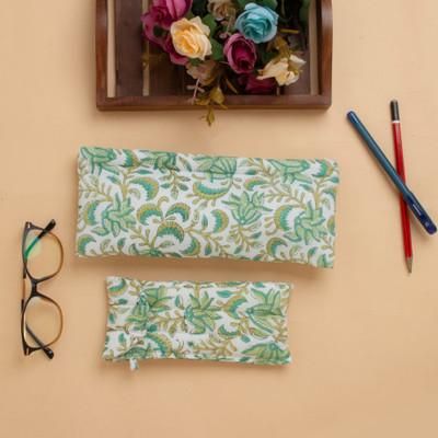 '2-Piece Cotton Pencil and Eyeglass Case Set with Leaf Design'
