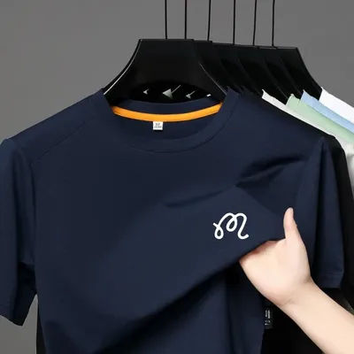 T-shirt Homme Col Rond Manches Courtes Design Haut de Gamme Nouveau Imprimé Lettres Séchage Rapide Demi-Manches Décontracté Tendance Vêtement Masculin Haut de Gamme