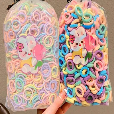 200 Pcs/Bag Cute Cartoon Elastic Hair Bands Lovely 2 Styles Srunchies Rubber Bands Hair Accessories Set Bag Random Packing