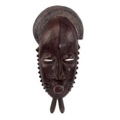 'Handcrafted Sese Wood Baule-Style African Mask from Ghana'