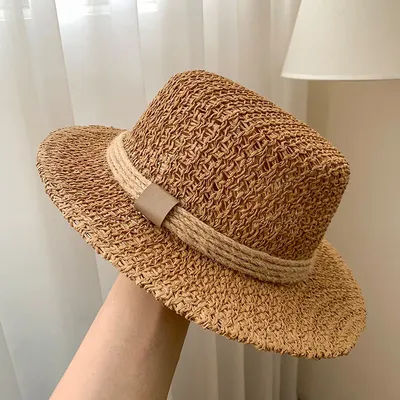 Chapeau de paille pour femme, style Old Money, tressé ajouré, Fedora rétro, chapeau de soleil pour vacances à la plage, protection UV extérieure