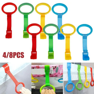 8/4pcs Baby Crib Pull Rings for Walking Training Baby Stand up Ring Security Protection Ergonomic Baby Cot Ring Hanging Walking