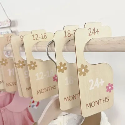 8PCS Baby Closet Dividers Wooden Baby Clothes Hangers Size Organizers Nursery Decorations for Girls Room Small Petal Shower Gift