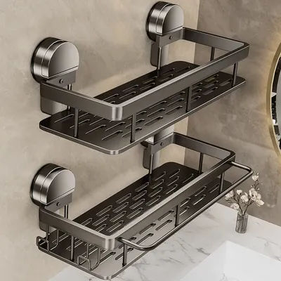 Suction Cup Bathroom Shelf No Drill Wall Mounted Shampoo Bottle Shower Rack Toilet Storage Rack Aluminum Bathroom Kitchen