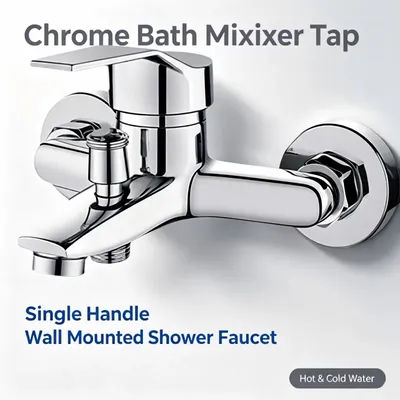 Zinc Alloy Basin Faucets Chrome Wall Mounted Hot Cold Water Dual Spout Mixer Tap For Bathroom Splitter Bath Shower Basin