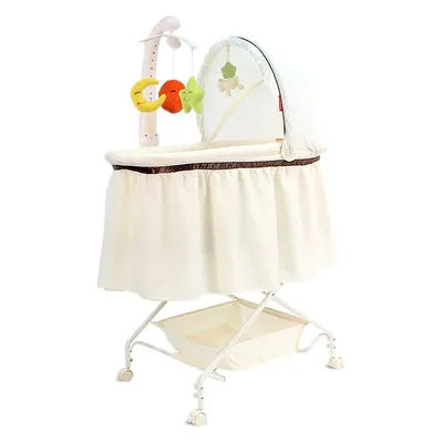 Cute White Pink Baby Cradle Bed Suit For 0-12 Month Infant, Bedside Bassinet with Removable Mosquito Net