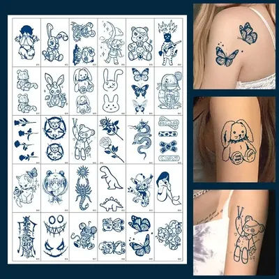 30pcs Semi Permanent Cartoon Herbal Tattoo Stickers Waterproof Disposable Water Printing Stickers Body Art Non-Toxic Fake Tattoo