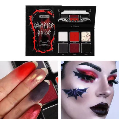 Afflano Goth Eyeshadow Palette 6 COLOR Vampire Blood Red Black Halloween Burgundy Dark Smokey Pigmented Costume Clown Makeup