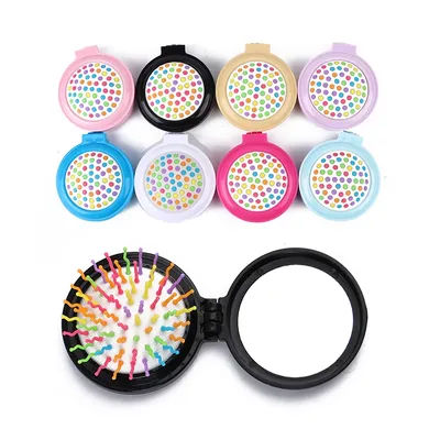 Candy Colors Cartoon Airbag Comb Baby Mini Portable Folding Hair Brush With Mirror Head Massager Cushion Pocket Styling Tools