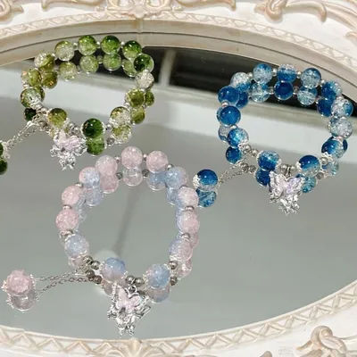 3pcs Set Fairy Butterfly Beaded Bracelet Handmade Elegant Boho Crystal Charming Jewelry for Women Girls Stylish Party Gift