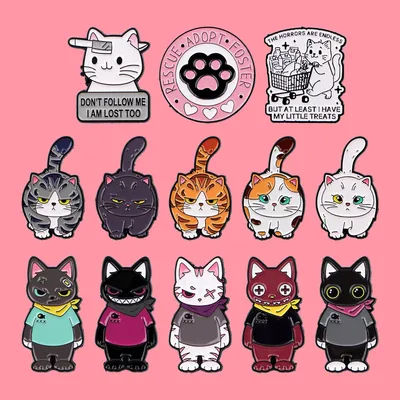 Cool Animal Cats Enamel Pines Funny Cartoon Quotes Brooch Lapel Pin Badge on Backpack Clothing Accessories Fashion Jewelry Gifts