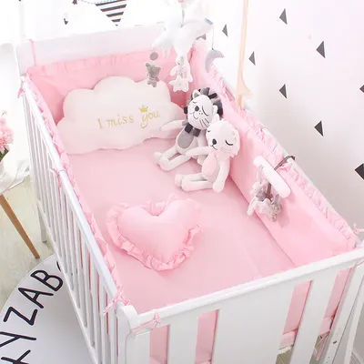 5pcs Solid Baby Bedding Set Bed Around Children Baby Crib Bed Linen Includes( 4bumpers+Sheet)