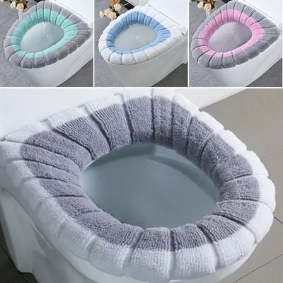 1Pcs Bathroom Toilet Seat Cover Mat Washable Warmer Bathroom Toilet Cushion With Handle Thicker Soft Knitting Closestool Pad