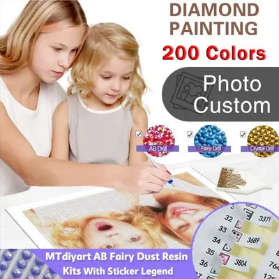 200 Colors Photo Custom Diamond Painting With Sticker Legend Resin Square Crystal Fairy Dust AB 5D DIY Private Embroidery Decor