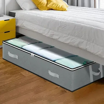 1pc/2pcs/3pcs Dustproof Under Bed Storage Box with Reinforced Handles for Comforter Blanket Pillow and Toys Bedroom Accessories