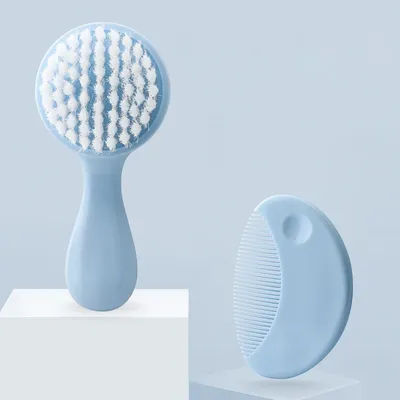 Cute 2 in 1 Eco-friendly Infant Care Baby Comb Brush Set Soft Bristles Hair Brush Round Shape