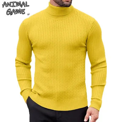Jeu d'animaux en plein air col haut pull hommes chemisier froid pull tricots chaud décontracté col roulé vêtements de survêtement laine hiver hauts
