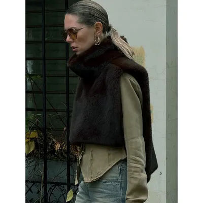 Manteau de vison hiver noir blanc fausse fourrure femme élégante moelleux fausse fourrure veste haut court manteaux de fourrure vêtements ccamisole haut sans manches