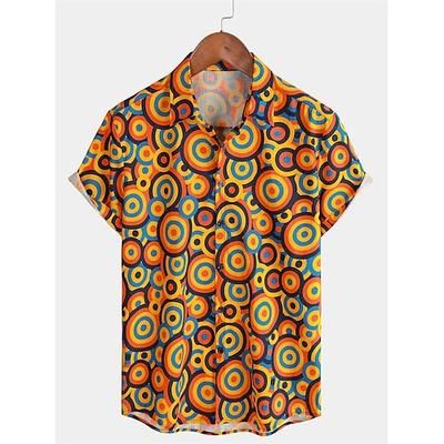 Retrò Vintage Anni '70 Camicia Camicie hawaiane Disco Geometrico Psichedelico Costume Per uomo Halloween Carnevale Festival Musicale Parata dell'Orgoglio Mese dell'orgoglio Adulti Camicia