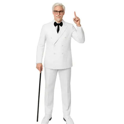Colonel Sanders Cosplay Costume Kentucky Fried Chicken White Suit Coat Shirt Tie Pants Theme Party Takerlama