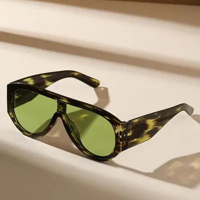 Lunettes de soleil pilote oversize Y2K pour femme, monture large de luxe, verres verts dégradés, style rétro classique, verres épais