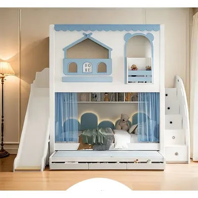 Children's Wooden Bunk Bed Double Decker Modern Design Bedroom Use Girls' Boys' Princess High/Low Two-Layer Parent-Child Bed